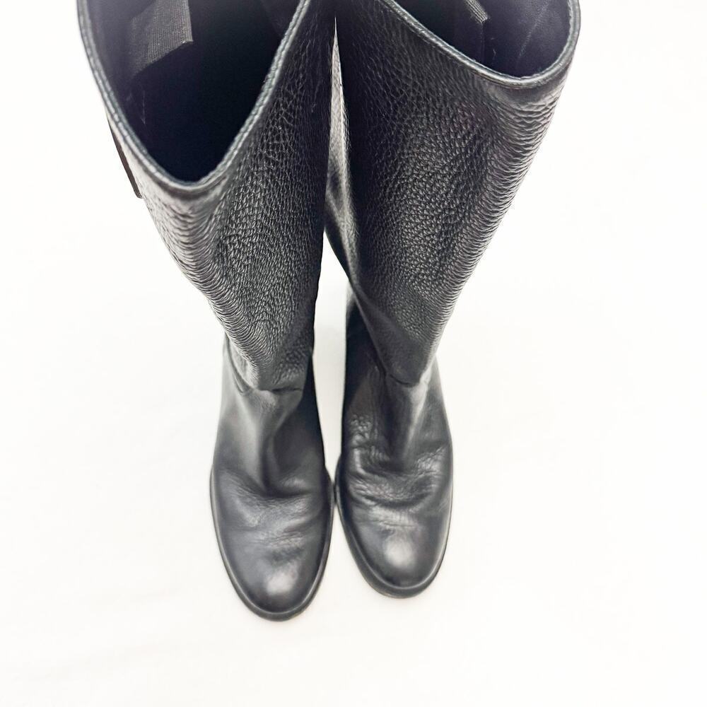 Tory Burch Keaton Black Pebbled Leather Riding Boots Knee High Almond Size 7 EUC